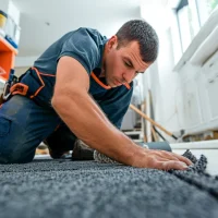 Alfombra de textura suave en un living moderno, ideal para decorar dormitorios y oficinas según la guía de Pisos Alemanes