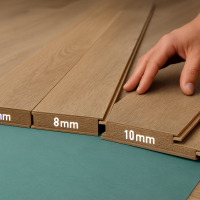 Comparación de espesores de piso flotante mostrando diferencias entre 7, 8, 10 y 12 mm