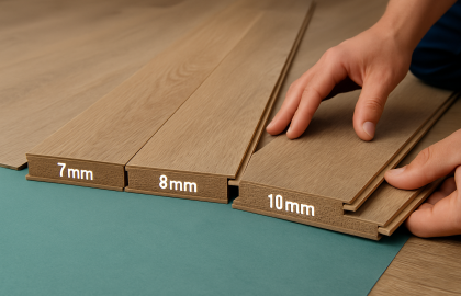 Comparación de espesores de piso flotante mostrando diferencias entre 7, 8, 10 y 12 mm