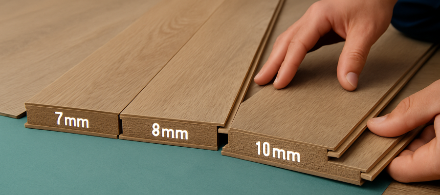 Comparación de espesores de piso flotante mostrando diferencias entre 7, 8, 10 y 12 mm